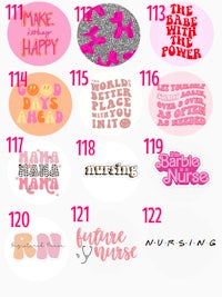 a group of pink and white stickers with the words nurse, nurse, nurse, nurse, nurse, nurse, nurse, nurse, nurse, nurse