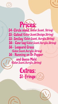 a poster with a list of prices for a variety of items