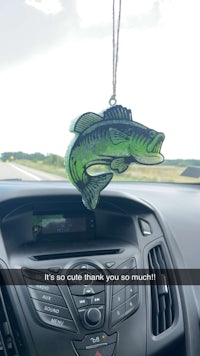 a car air freshener with a fish hanging from it